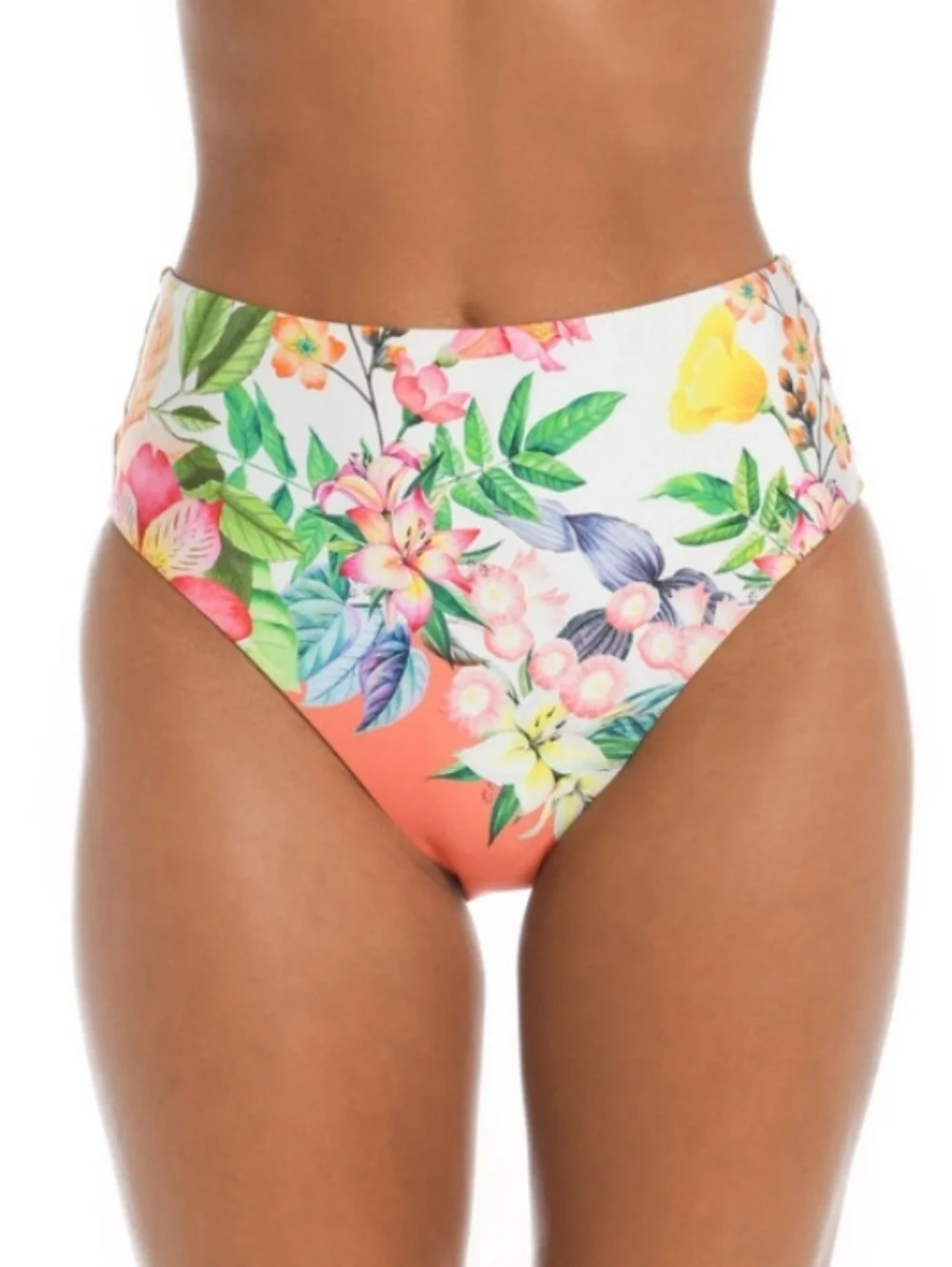Sunshine 79 Into The Garden High Waist Swim Bikini Bottoms Coral White 2